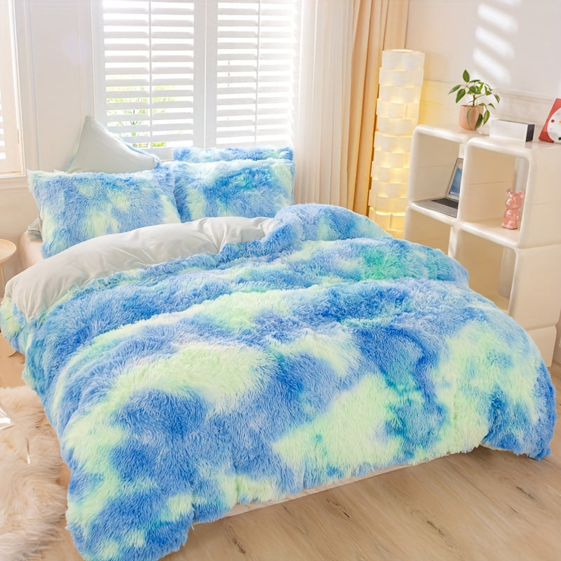 Y2K Tie-Dye Plush Cover Set – Soft Gradient Bedding with Pillowcases