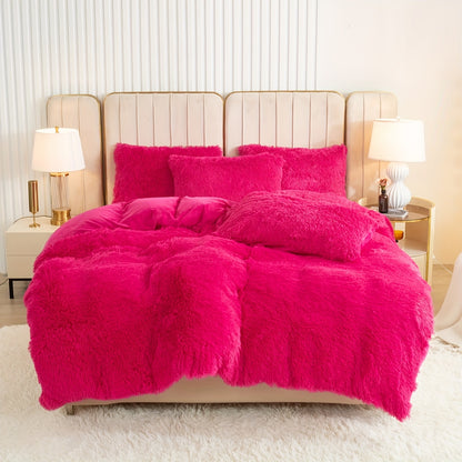 Multicolor Plush Cover Set – Soft Fluffy Bedding with Pillowcases