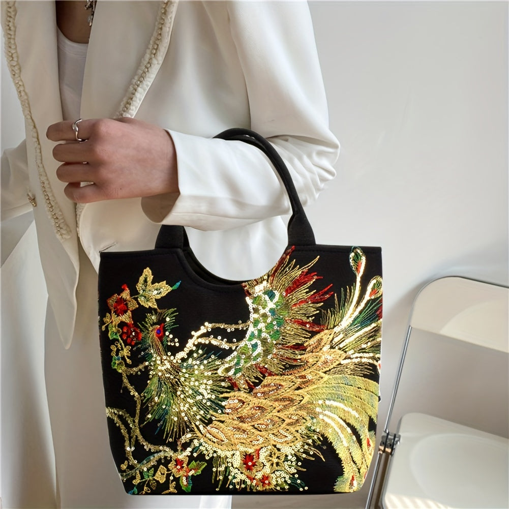 Phoenix Embroidered Canvas Satchel