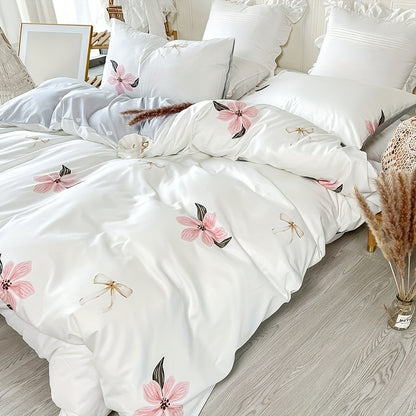 Elegant Satin Botanical 3-Piece Duvet Cover Set