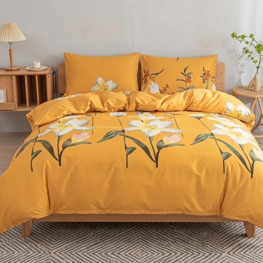 Yellow Lily Floral 3-Piece Duvet Cover Set