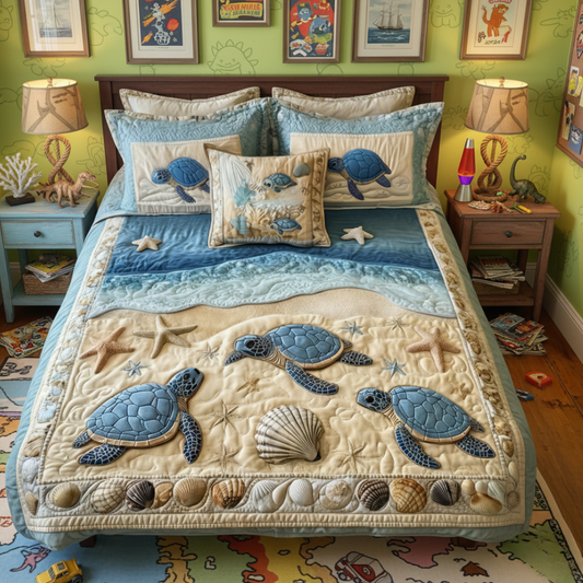 Coastal Sea Turtle 3-Piece Quilted Bedding Set