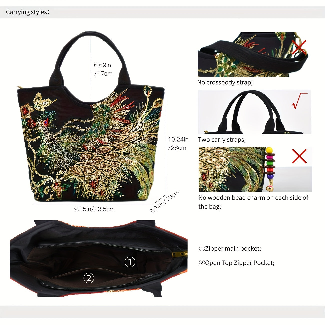 Phoenix Embroidered Canvas Satchel