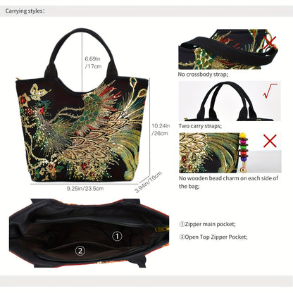 Phoenix Embroidered Canvas Satchel
