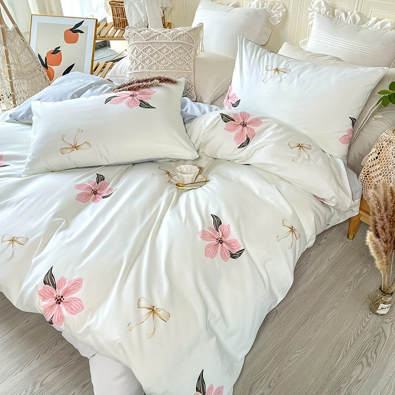 Elegant Satin Botanical 3-Piece Duvet Cover Set