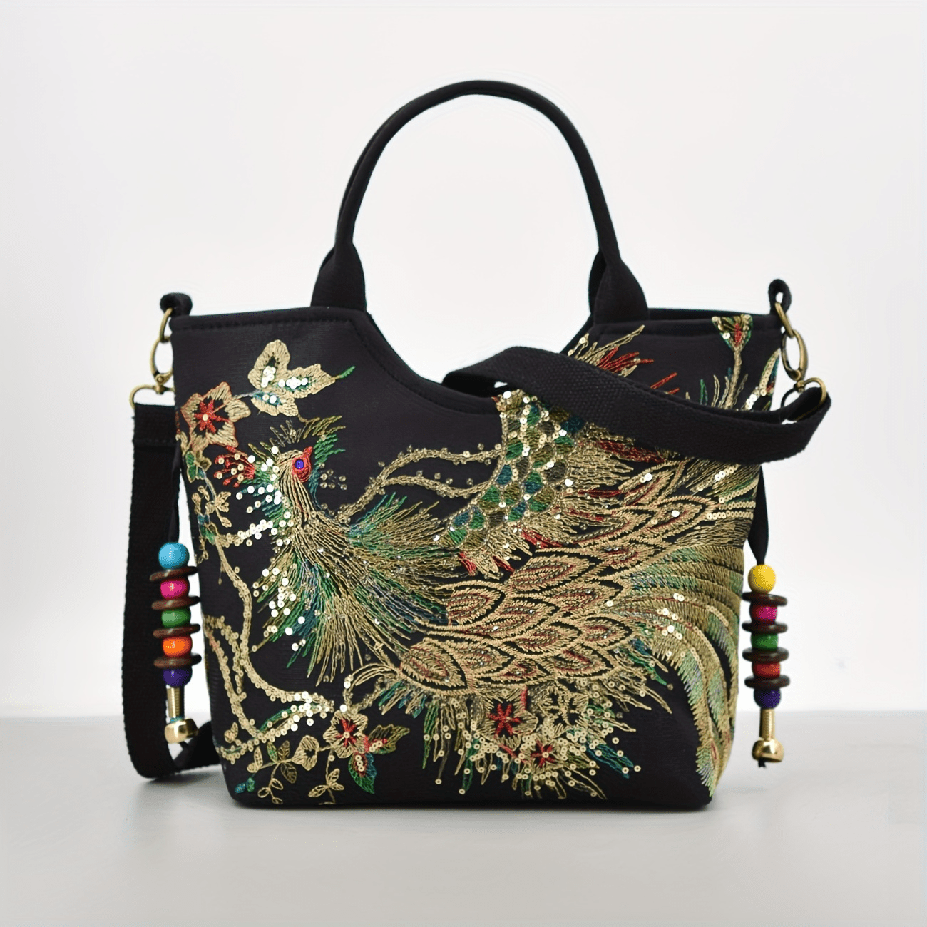 Phoenix Embroidered Canvas Satchel