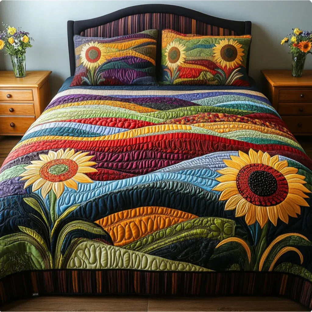 Vibrant Sunflower Landscape 3-Piece Duvet Cover Set