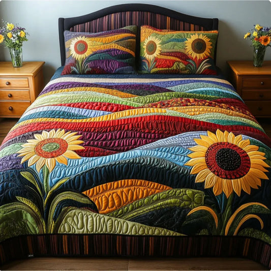 Vibrant Sunflower Landscape 3-Piece Duvet Cover Set
