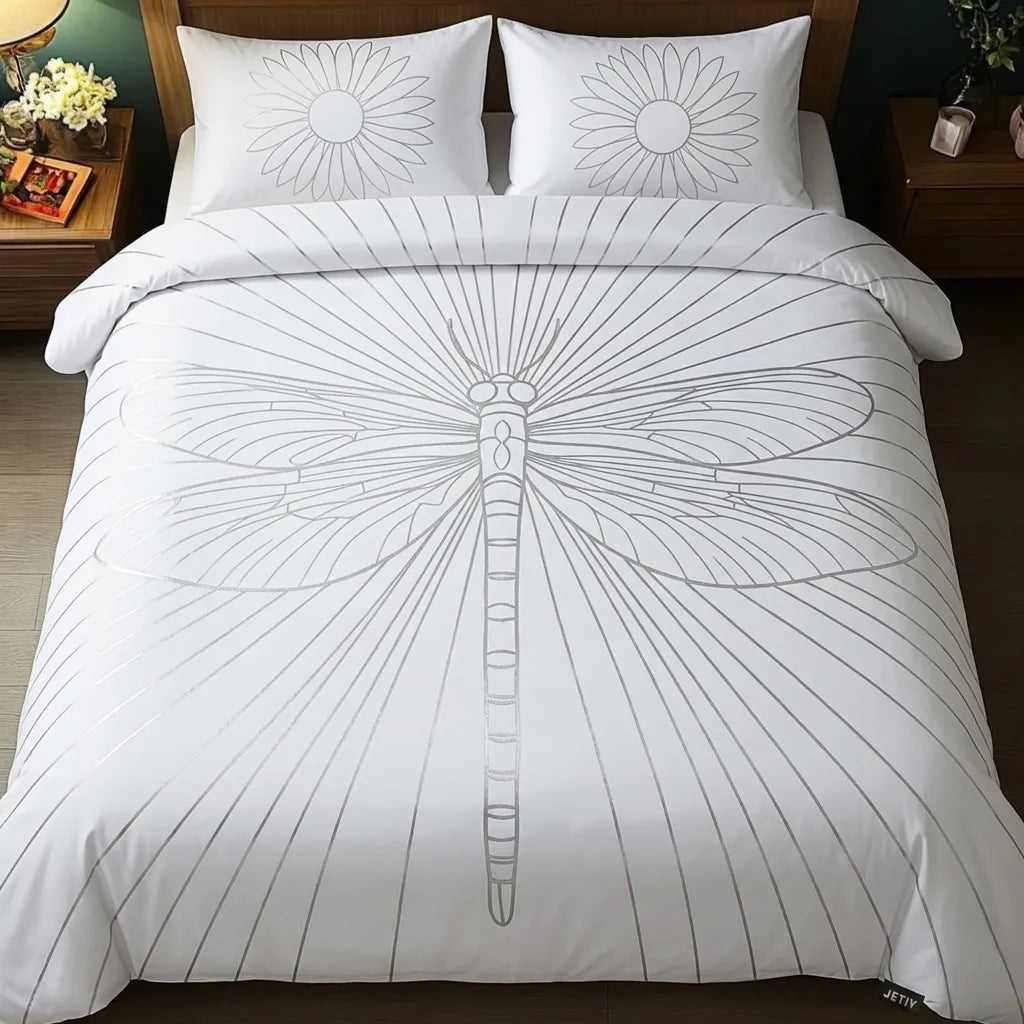 Minimalist White Dragonfly 3-Piece Duvet Cover Set