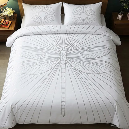Minimalist White Dragonfly 3-Piece Duvet Cover Set