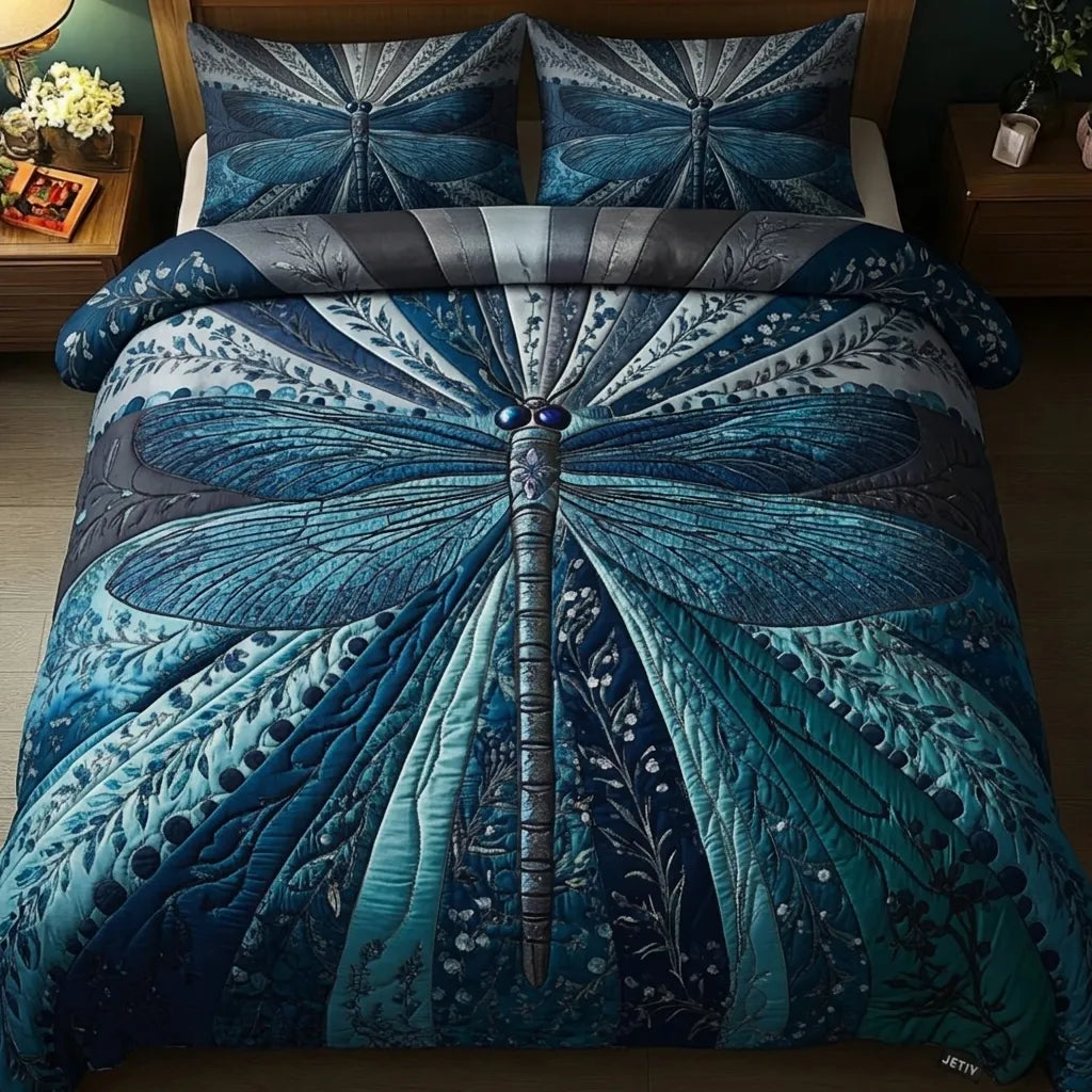 Teal Blue Dragonfly 3-Piece Duvet Cover Set