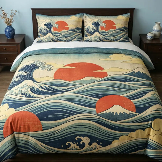 Japanese Ukiyo-e Ocean Wave 3-Piece Bedding Set