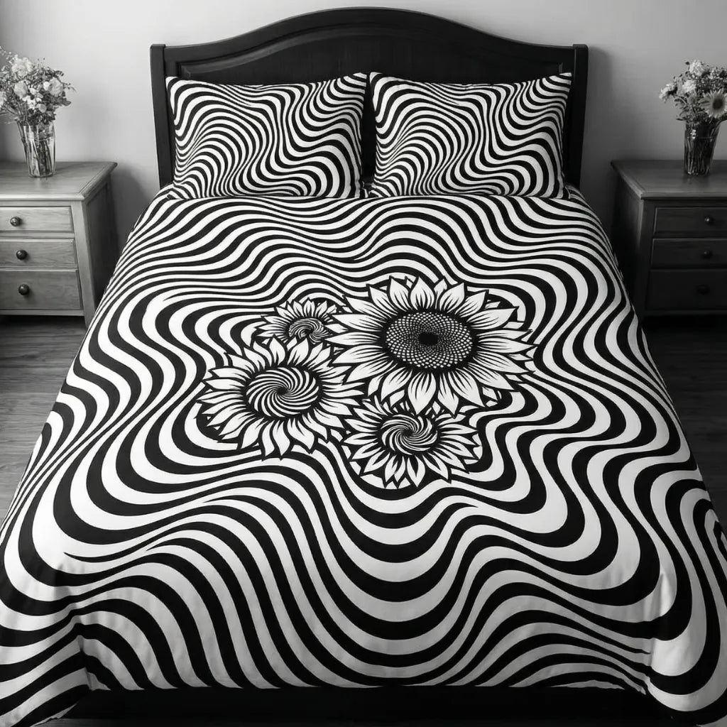 Psychedelic Floral Optical 3-Piece Duvet Cover Set