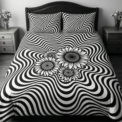 Psychedelic Floral Optical 3-Piece Duvet Cover Set