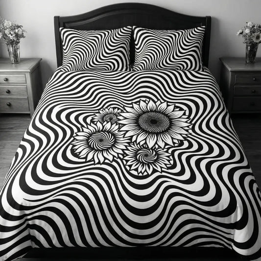 Psychedelic Floral Optical 3-Piece Duvet Cover Set