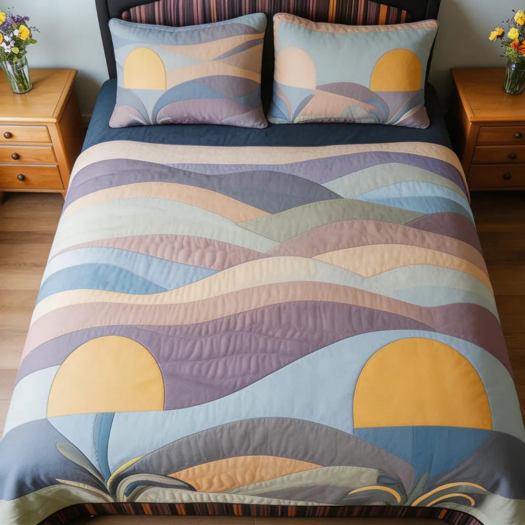 Abstract Sunset Mountain 3-Piece Duvet Cover Set