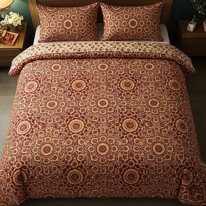 Red Mandala Geometric 3-Piece Duvet Cover Set