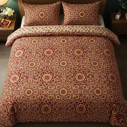 Red Mandala Geometric 3-Piece Duvet Cover Set