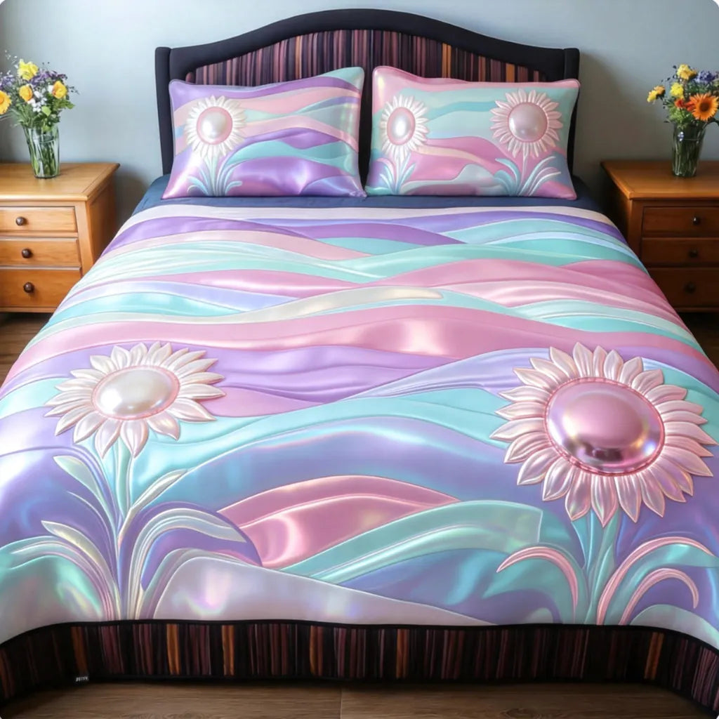 Iridescent Pastel Sunflower 3-Piece Duvet Cover Set
