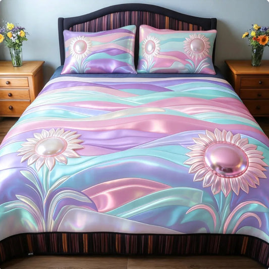 Iridescent Pastel Sunflower 3-Piece Duvet Cover Set