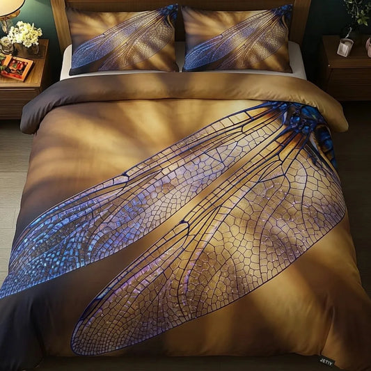 Golden Dragonfly Wing 3-Piece Duvet Cover Set