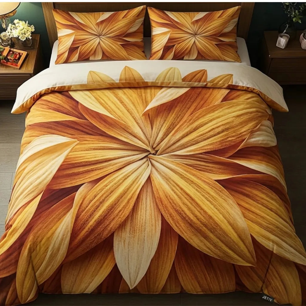 Artistic Blooming Petal 3-Piece Duvet Cover Set