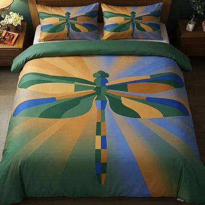 Geometric Dragonfly Green 3-Piece Duvet Cover Set