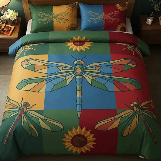 Geometric Dragonfly Color Block 3-Piece Duvet Cover Set