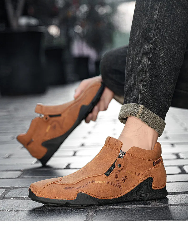 ZipStride - Men's Side-Zip Casual Leather-Look Sneaker Boots