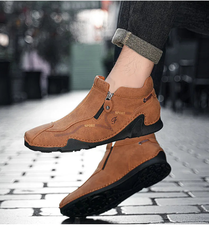 ZipStride - Men's Side-Zip Casual Leather-Look Sneaker Boots