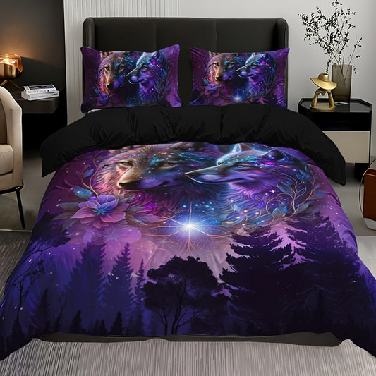 Purple Starry Wolf 3-Piece Duvet Cover Set
