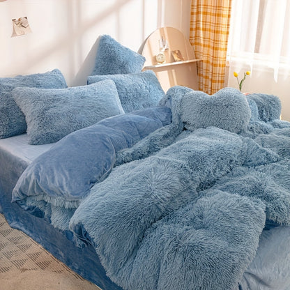 Multicolor Plush Cover Set – Soft Fluffy Bedding with Pillowcases