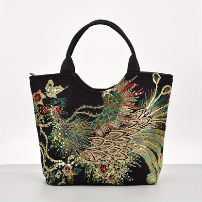 Phoenix Embroidered Canvas Satchel