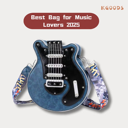 Side view of punk-inspired guitar-shaped crossbody bag