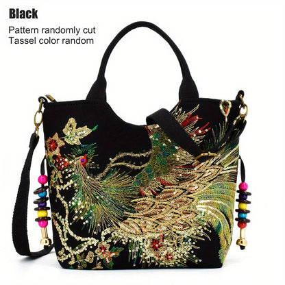 Phoenix Embroidered Canvas Satchel