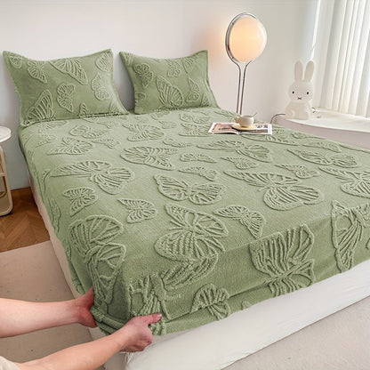 KGOODS Plush Fleece 3-Piece Bed Sheet Set – Butterfly Design, Soft & Warm