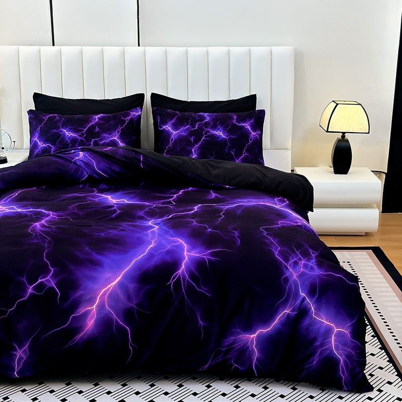 Purple Lightning Storm 3-Piece Duvet Cover Set