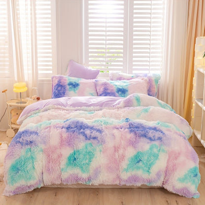 Y2K Tie-Dye Plush Cover Set – Soft Gradient Bedding with Pillowcases