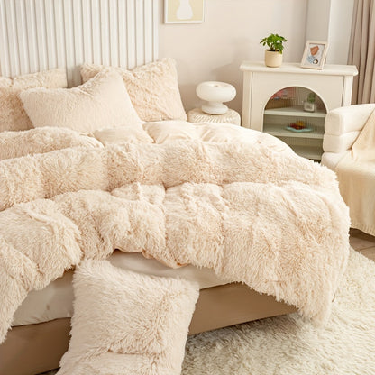 Multicolor Plush Cover Set – Soft Fluffy Bedding with Pillowcases