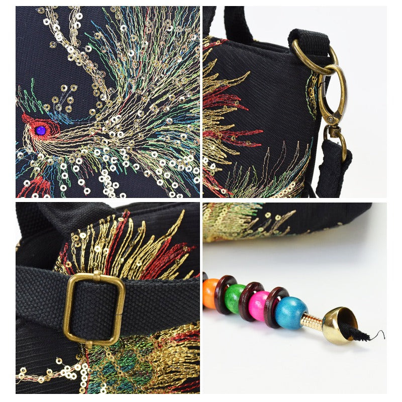 Phoenix Embroidered Canvas Satchel
