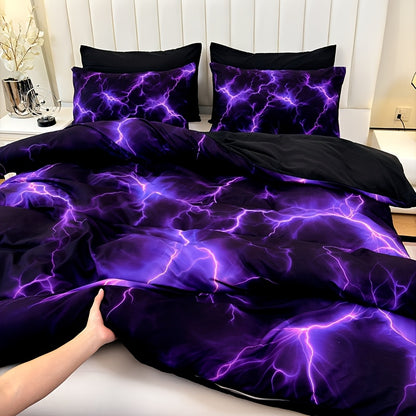 Purple Lightning Storm 3-Piece Duvet Cover Set