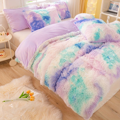 Y2K Tie-Dye Plush Cover Set – Soft Gradient Bedding with Pillowcases