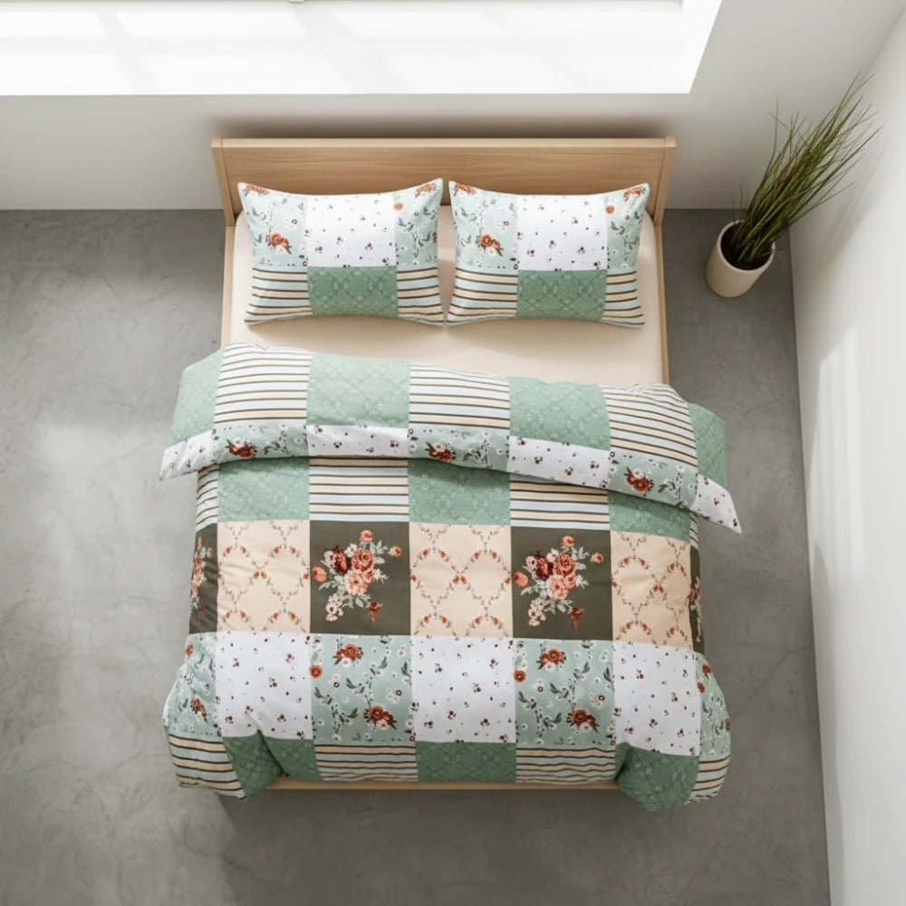 Neatly folded floral geometric bedding cover set