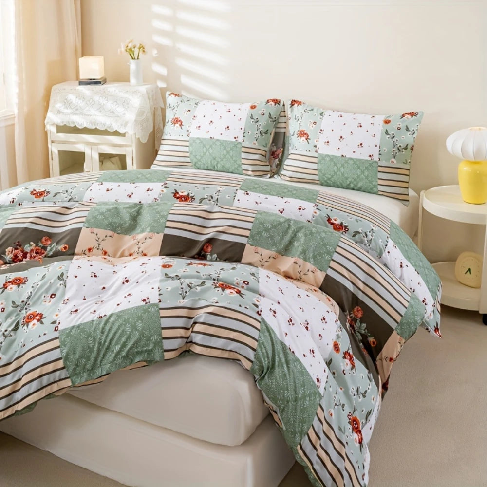 Close-up of floral and striped patchwork fabric design