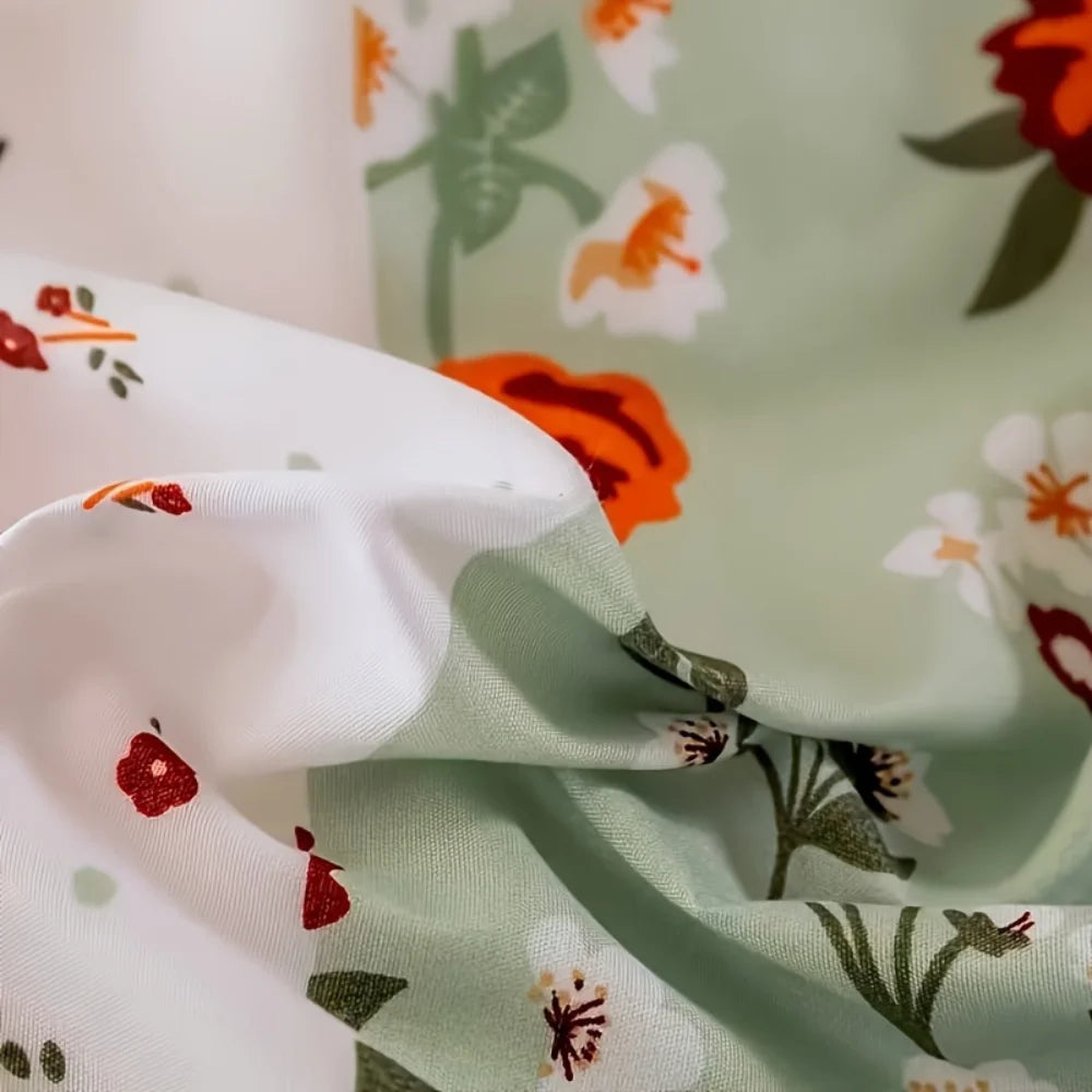 Stitching detail of floral geometric patchwork bedding