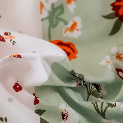 Stitching detail of floral geometric patchwork bedding