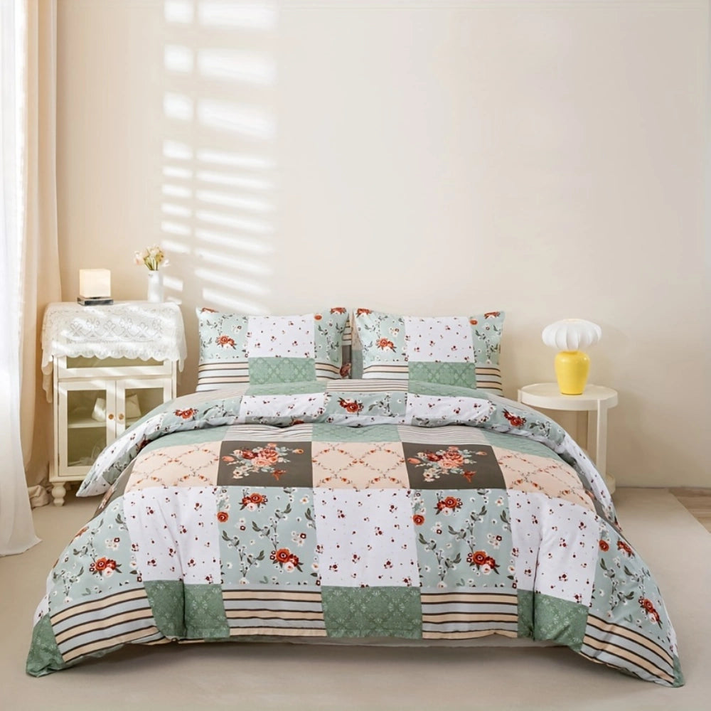 Matching floral geometric pillowcases displayed on bed