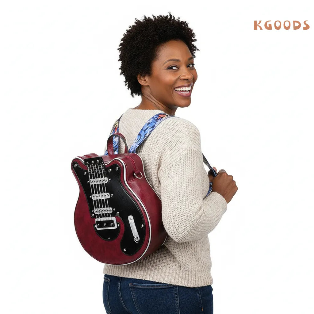 Detailed look at guitar hardware accents and stitching