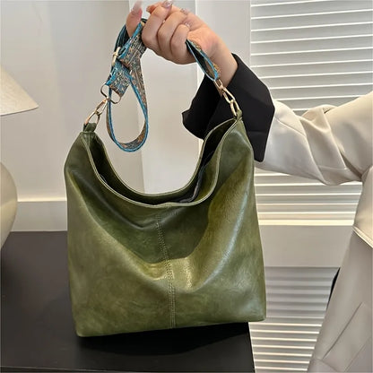 Vintage Vegan Leather Hobo Bag with Bohemian Strap