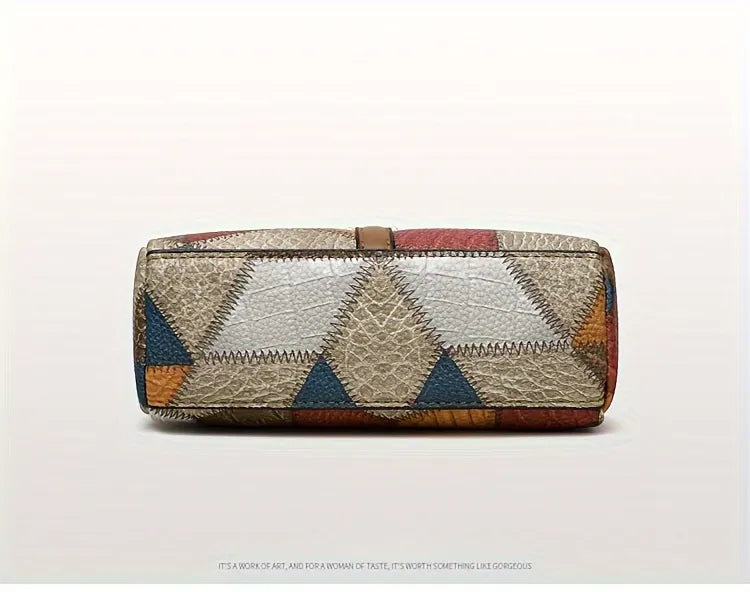 Geometric Patchwork Vegan Leather Mini Crossbody Bag